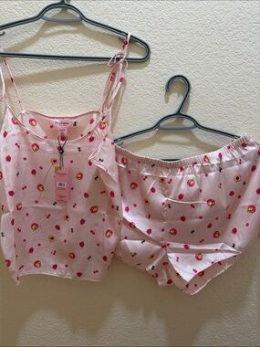 Juicy Couture Pink Strawberry & Peach Satin Cami and Shorts Pajama Set